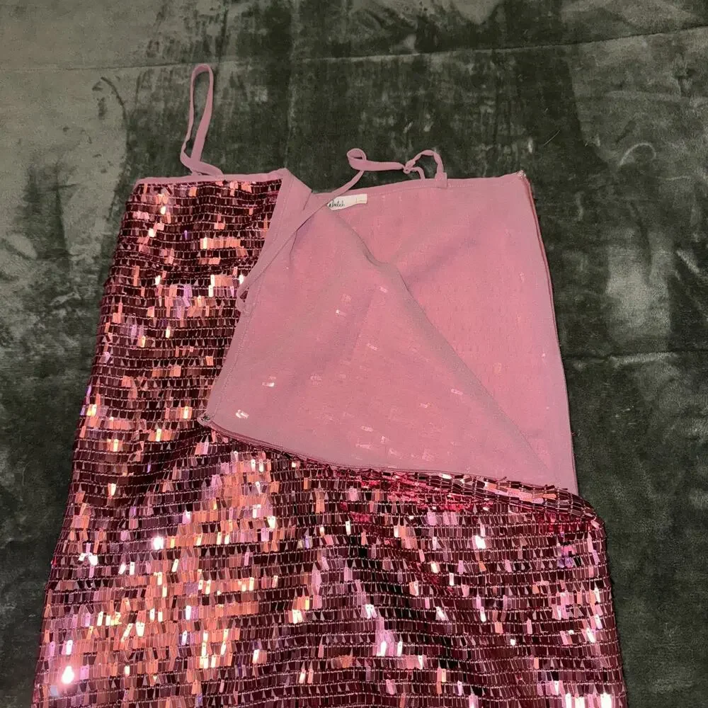 Talulah Sequin Mini Dress Women Small Pink Sleeveless Side Zip Spaghetti Strap